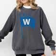 Fly The W Chicago Baseball Winning Flag Distressed Premium Tri-Blend Comfort Colors Sweatshirt Pepper