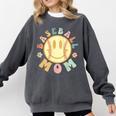 Groovy Retro Floral Happy Smiling Face Baseball Mom Comfort Colors Sweatshirt Pepper Groovy Retro Floral Happy Smiling Face Baseball Mom Comfort Colors Sweatshirt Pepper