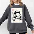 Japanese Grumpy Frog Baseball Player Baseball Comfort Colors Sweatshirt Pepper