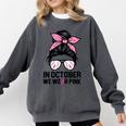 In October We Wear Pink Baseball Mom Messy Bun Breast Cancer Comfort Colors Sweatshirt Pepper