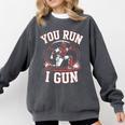 You Run I Gun Baseball Catcher Softball Player Comfort Colors Sweatshirt Pepper