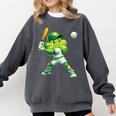 Shamrock Playing Baseball St Patricks Day Men Boys Kid Comfort Colors Sweatshirt Pepper