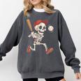 Skeleton Batting Baseball Halloween Boys Men Kids Comfort Colors Sweatshirt Pepper
