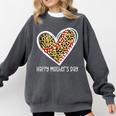 Softball Baseball Mom Valentine Leopard Heart Mother's Day Comfort Colors Sweatshirt Pepper