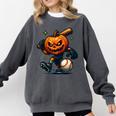 Spooky Halloween Scary Pumpkin Baseball Player Witchy Vibes Comfort Colors Sweatshirt Pepper