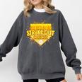 Strike Out Childhood Cancer Boys Baseball Drip Gold Ribbon Comfort Colors Sweatshirt Pepper
