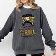 T Ball Mom Messy Bun Leopard Baseball Mom Leopard Comfort Colors Sweatshirt Pepper