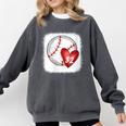 Womens Bleached Custom Baseball Mom Number 32 Heart For Mom Comfort Colors Sweatshirt Pepper