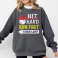 Women's Hit Hard Run Fast Turn Left Baseball Quote Fan Coach Comfort Colors Sweatshirt Pepper Women's Hit Hard Run Fast Turn Left Baseball Quote Fan Coach Comfort Colors Sweatshirt Pepper