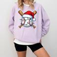 Baseball Christmas Lights Santa Christmas Baseball Player Comfort Colors Sweatshirt Crimson