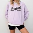 Baseball Mom 1970s Retro Cursive Font Comfort Colors Sweatshirt Crimson