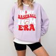 In My Baseball Mom Era Cute Groovy Baseball Comfort Colors Sweatshirt Crimson