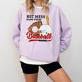 Baseball Mom Hot Mess Always Stressed Baseball Mama Comfort Colors Sweatshirt Crimson