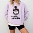 Baseball Momster Messy Bun Skull Mom For Women Halloween Comfort Colors Sweatshirt Crimson