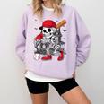 Baseball Skeleton Halloween Playing Comfort Colors Sweatshirt Crimson Baseball Skeleton Halloween Playing Comfort Colors Sweatshirt Crimson