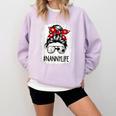 Bleached Nanny Life Soccer Messy Bun Baseball Game Day Comfort Colors Sweatshirt Crimson Bleached Nanny Life Soccer Messy Bun Baseball Game Day Comfort Colors Sweatshirt Crimson