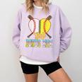 Bonus Mom Of Both Half Baseball Softball Ice Cream Drip Comfort Colors Sweatshirt Crimson