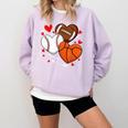 Cute Heart Baseball Basketball Football Valentine Boy Men Comfort Colors Sweatshirt Crimson