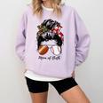 Football Mom Baseball Mom Of Both Messy Bun Mother's Day Comfort Colors Sweatshirt Crimson