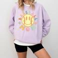 Groovy Retro Floral Happy Smiling Face Baseball Mom Comfort Colors Sweatshirt Crimson Groovy Retro Floral Happy Smiling Face Baseball Mom Comfort Colors Sweatshirt Crimson