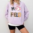 My Heart Is On That Field Mother's Day Baseball Mom Women Comfort Colors Sweatshirt Crimson