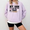 My Son Will Be Waiting For You At Home Baseball Mom Comfort Colors Sweatshirt Crimson
