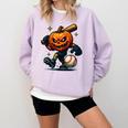 Spooky Halloween Scary Pumpkin Baseball Player Witchy Vibes Comfort Colors Sweatshirt Crimson