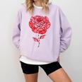 Sporty Rose Graphic With Baseball And Rugby Ball Petals Comfort Colors Sweatshirt Crimson
