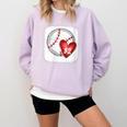 Womens Bleached Custom Baseball Mom Number 32 Heart For Mom Comfort Colors Sweatshirt Crimson