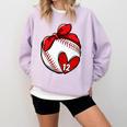Womens Custom Baseball Mom Number 12 Heart For Mom Mommy Premium Comfort Colors Sweatshirt Crimson