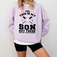 Yes This Is My Son Out There Baseball Mom Comfort Colors Sweatshirt Crimson