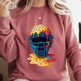 Baseball Catcher Mask Ice Cream Dripping Baseball Fan Boys Comfort Colors Sweatshirt Orchid