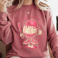 Baseball Drip Ice Cream Breast Cancer Awareness Boys & Girls Comfort Colors Sweatshirt Orchid
