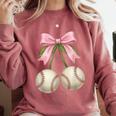 Baseball Girls Women Coquette Pink Bow Baseball Comfort Colors Sweatshirt Orchid