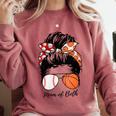 Baseball Mom Basketball Mom Of Both Messy Bun Mother's Day Comfort Colors Sweatshirt Orchid Baseball Mom Basketball Mom Of Both Messy Bun Mother's Day Comfort Colors Sweatshirt Orchid