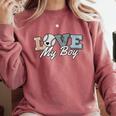 Baseball Mom Love My Boy Retro Casual Letter Print Comfort Colors Sweatshirt Orchid