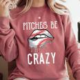 Baseball Mom Pitches Be Crazy Lips Premium Comfort Colors Sweatshirt Orchid