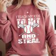 Baseball Mom Quote I Teach My Kids To Hit And Steal Comfort Colors Sweatshirt Orchid Baseball Mom Quote I Teach My Kids To Hit And Steal Comfort Colors Sweatshirt Orchid