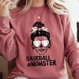 Baseball Momster Messy Bun Skull Mom For Women Halloween Comfort Colors Sweatshirt Orchid