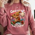 Baseball Player Christmas Gingerbread Smashing Through Snow Comfort Colors Sweatshirt Orchid