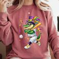 Baseball Player Mardi Gras Alligator Carnival Costume Beads Comfort Colors Sweatshirt Orchid Baseball Player Mardi Gras Alligator Carnival Costume Beads Comfort Colors Sweatshirt Orchid
