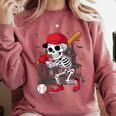 Baseball Skeleton Halloween Playing Comfort Colors Sweatshirt Orchid Baseball Skeleton Halloween Playing Comfort Colors Sweatshirt Orchid