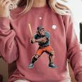 Bigfoot Playing Baseball Boys Kids Men Baseball Player Comfort Colors Sweatshirt Orchid