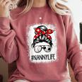 Bleached Nanny Life Soccer Messy Bun Baseball Game Day Comfort Colors Sweatshirt Orchid Bleached Nanny Life Soccer Messy Bun Baseball Game Day Comfort Colors Sweatshirt Orchid