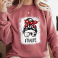 Bleached Tia Life Soccer Messy Bun Baseball Game Day Comfort Colors Sweatshirt Orchid Bleached Tia Life Soccer Messy Bun Baseball Game Day Comfort Colors Sweatshirt Orchid