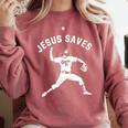 Christian Jesus Saves Baseball Pitcher Heaven 01 Sports Comfort Colors Sweatshirt Orchid
