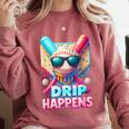 Drip Happens Baseball Ice Cream Bat And Ball With Sunglasses Comfort Colors Sweatshirt Orchid