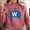Fly The W Chicago Baseball Winning Flag Distressed Premium Tri-Blend Comfort Colors Sweatshirt Orchid