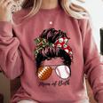 Football Mom Baseball Mom Of Both Messy Bun Mother's Day Comfort Colors Sweatshirt Orchid