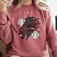 Game Day Baseball Retro Checkered Baseball Comfort Colors Sweatshirt Orchid